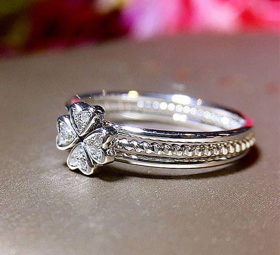 Four Leaf Clover Diamond Ring Set in 18k Gold_3 Rings - Etsy